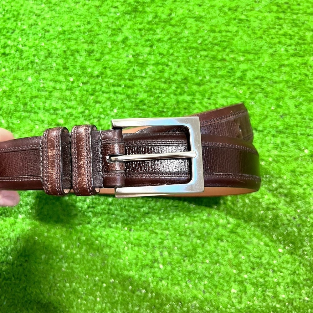 Allen‎ Edmonds Calfskin Belt Brown Sz 44 Textured Leather MINT Preppy USA Made